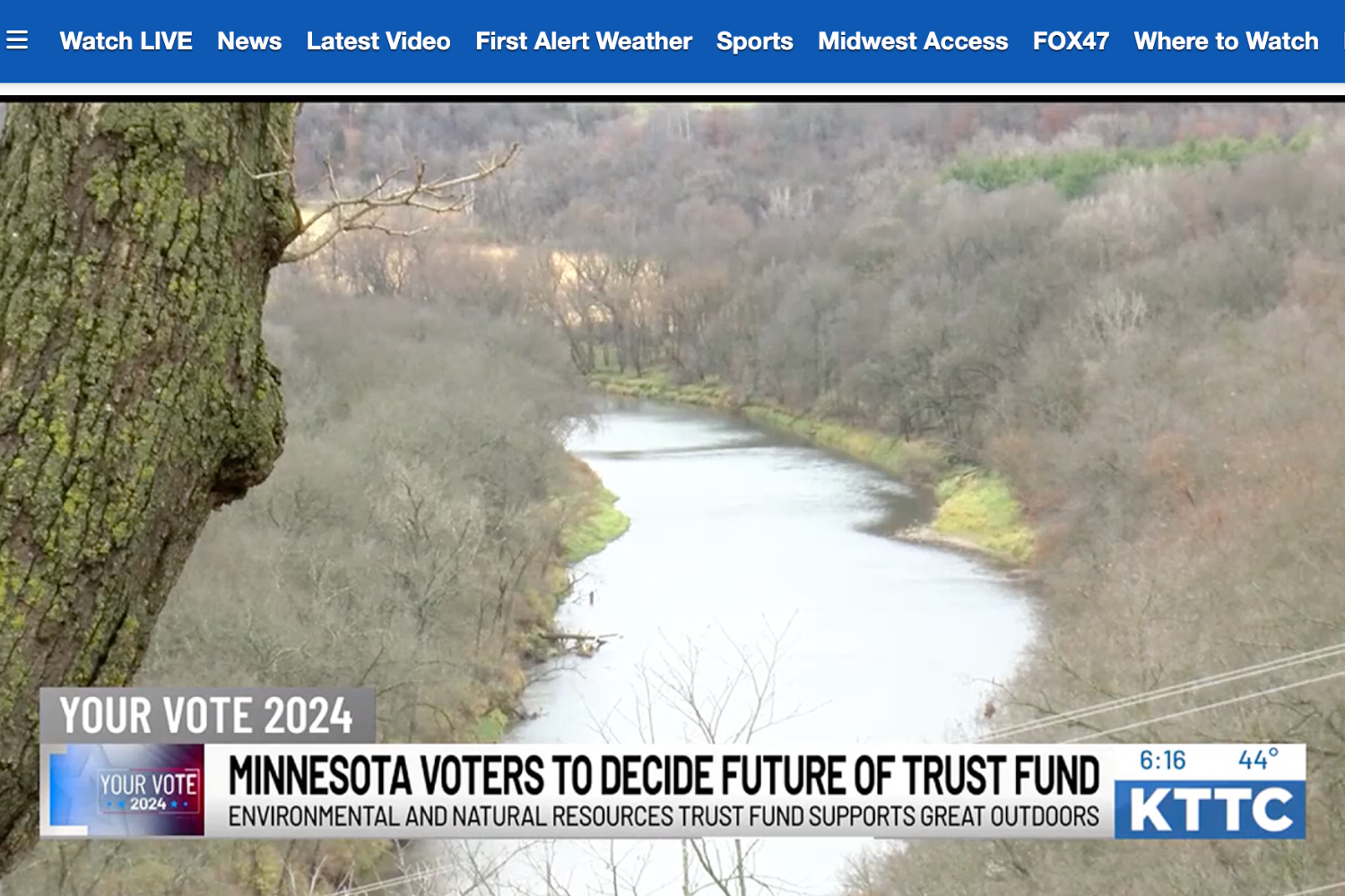 View of the Root River and bluffs at scenic overlook on Eagle Bluff's campus.